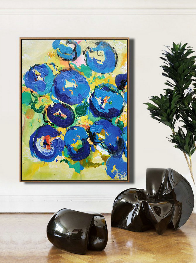 Large Abstract Art Handmade Oil Painting,Vertical Palette Knife Contemporary Art,Xl Large Canvas Art,Yellow,Blue,Pink,Green.etc